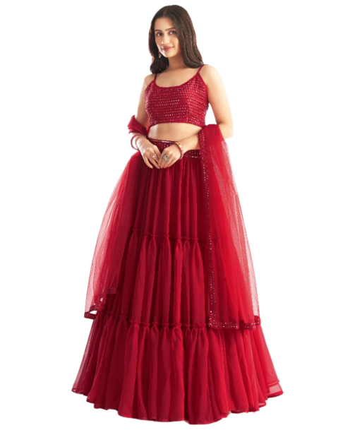 Lehenga moderne Esha rouge 50% de réduction en Octobre 2024