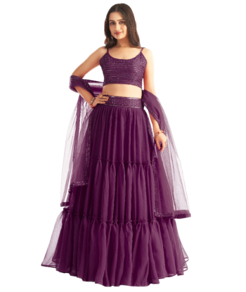 Lehenga moderne Esha violet brillant des détails fins