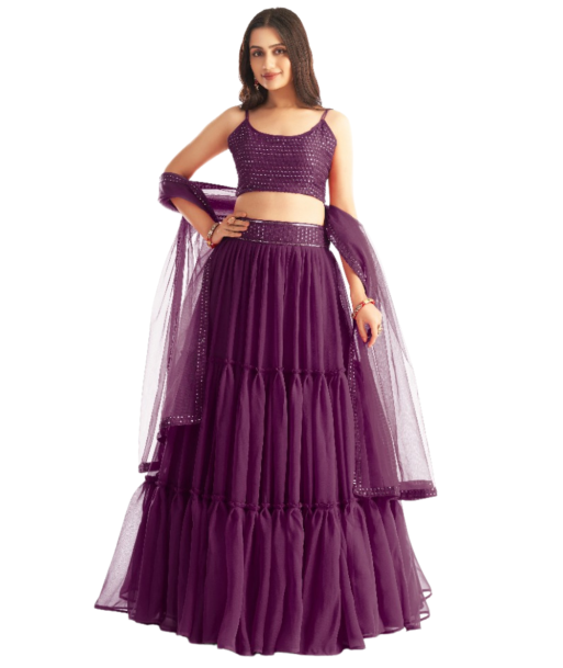 Lehenga moderne Esha violet brillant des détails fins