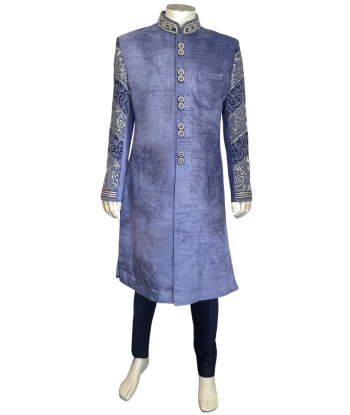 Sherwani mariage velours bleu Tarun - T42 pas cher