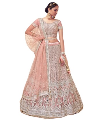 Lehenga nuptial rose nacré Ezrine pas cher