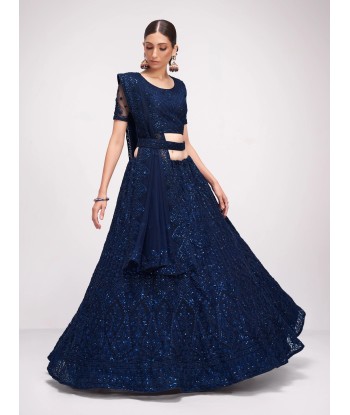 Lehenga nuptiale bleu marine Rubina en ligne