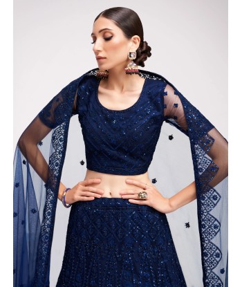 Lehenga nuptiale bleu marine Rubina en ligne