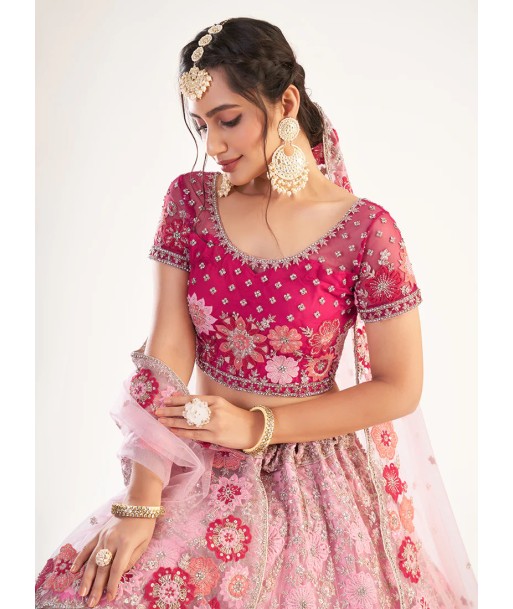 Lehenga mariage fleuri rose Ilyana solde