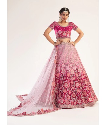 Lehenga mariage fleuri rose Ilyana solde