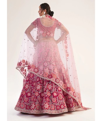 Lehenga mariage fleuri rose Ilyana solde