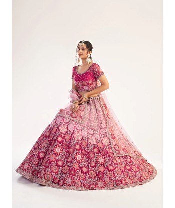 Lehenga mariage fleuri rose Ilyana solde