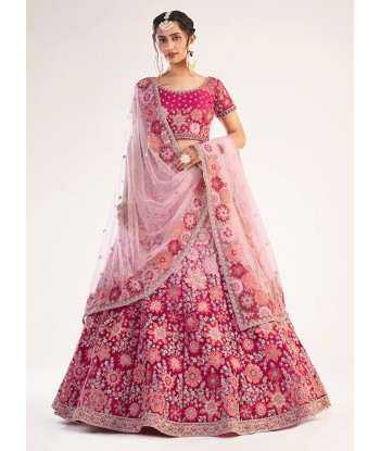 Lehenga mariage fleuri rose Ilyana solde