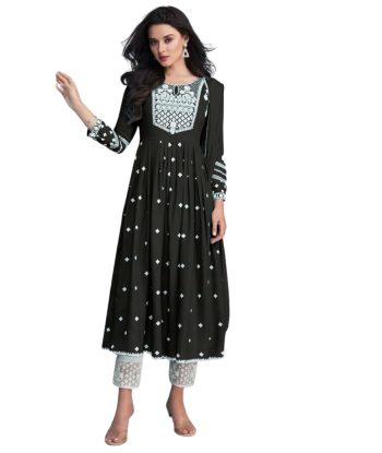 Salwar kameez noir Hasina - Tailles 38 et 42 brillant des détails fins