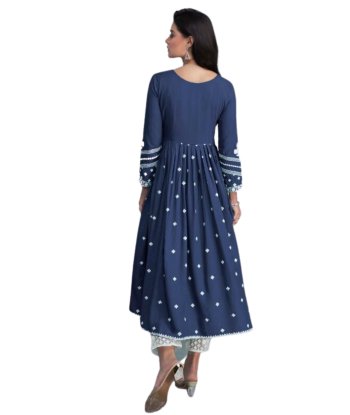 Salwar kameez bleu marine Hasina - Tailles 38 et 42 brillant des détails fins