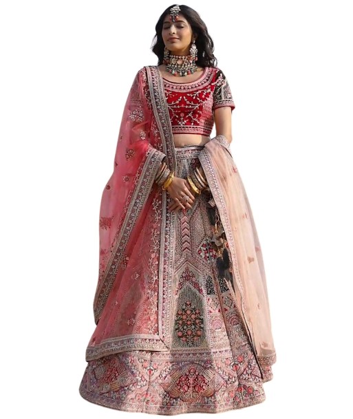 Lehenga mariée Kasika gris et rouge - 2 voiles votre restaurant rapide dans 