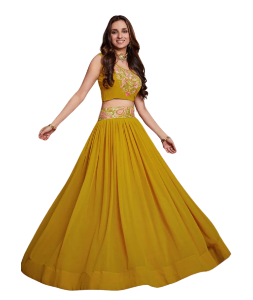 Lehenga designer jaune moutarde Maya Le MVP de beaucoup