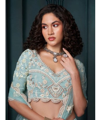 Beau lehenga bleu et blanc Yashvi le des métaux précieux