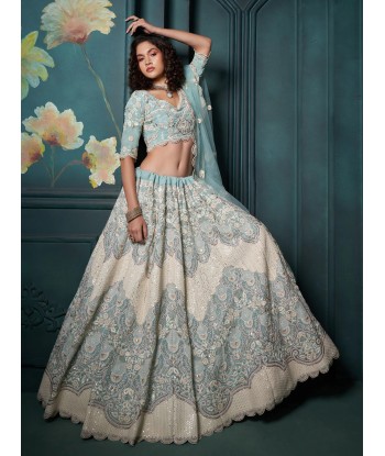 Beau lehenga bleu et blanc Yashvi le des métaux précieux