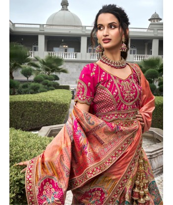 Lehenga mariée soie orange et rose Keerthana 2024