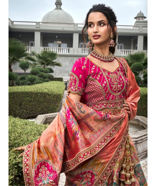 Lehenga mariée soie orange et rose Keerthana 2024