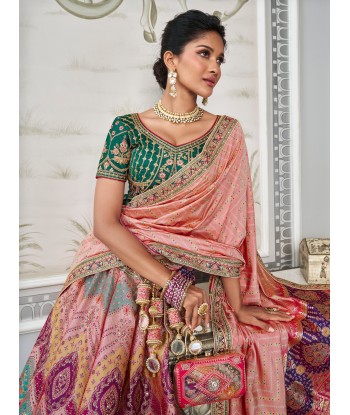 Sublime lehenga soie multicolore Kaveri rembourrage situé sous