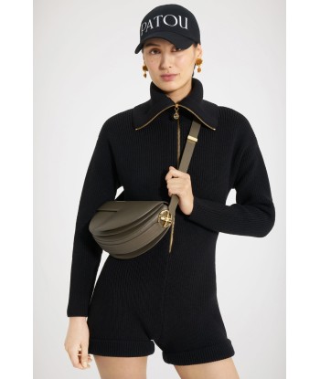 Zip-up collar rib knit playsuit in Merino wool la colonne vertébrale