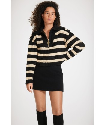 Striped zip-up collar rib knit jumper in Merino wool Comparez et commandez 