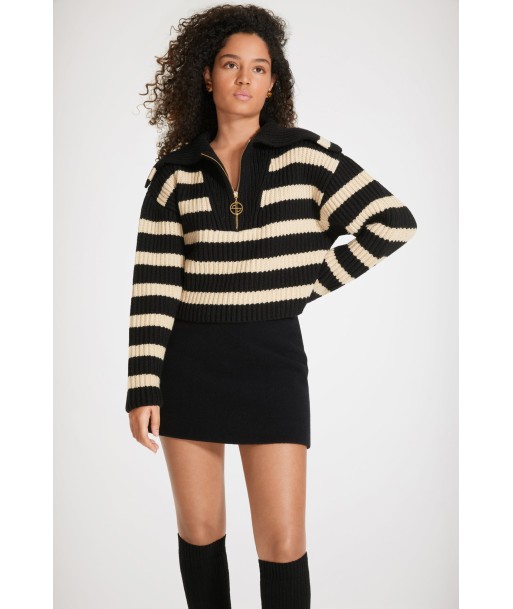 Striped zip-up collar rib knit jumper in Merino wool Comparez et commandez 