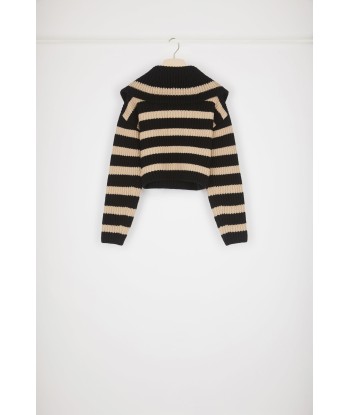 Striped zip-up collar rib knit jumper in Merino wool Comparez et commandez 